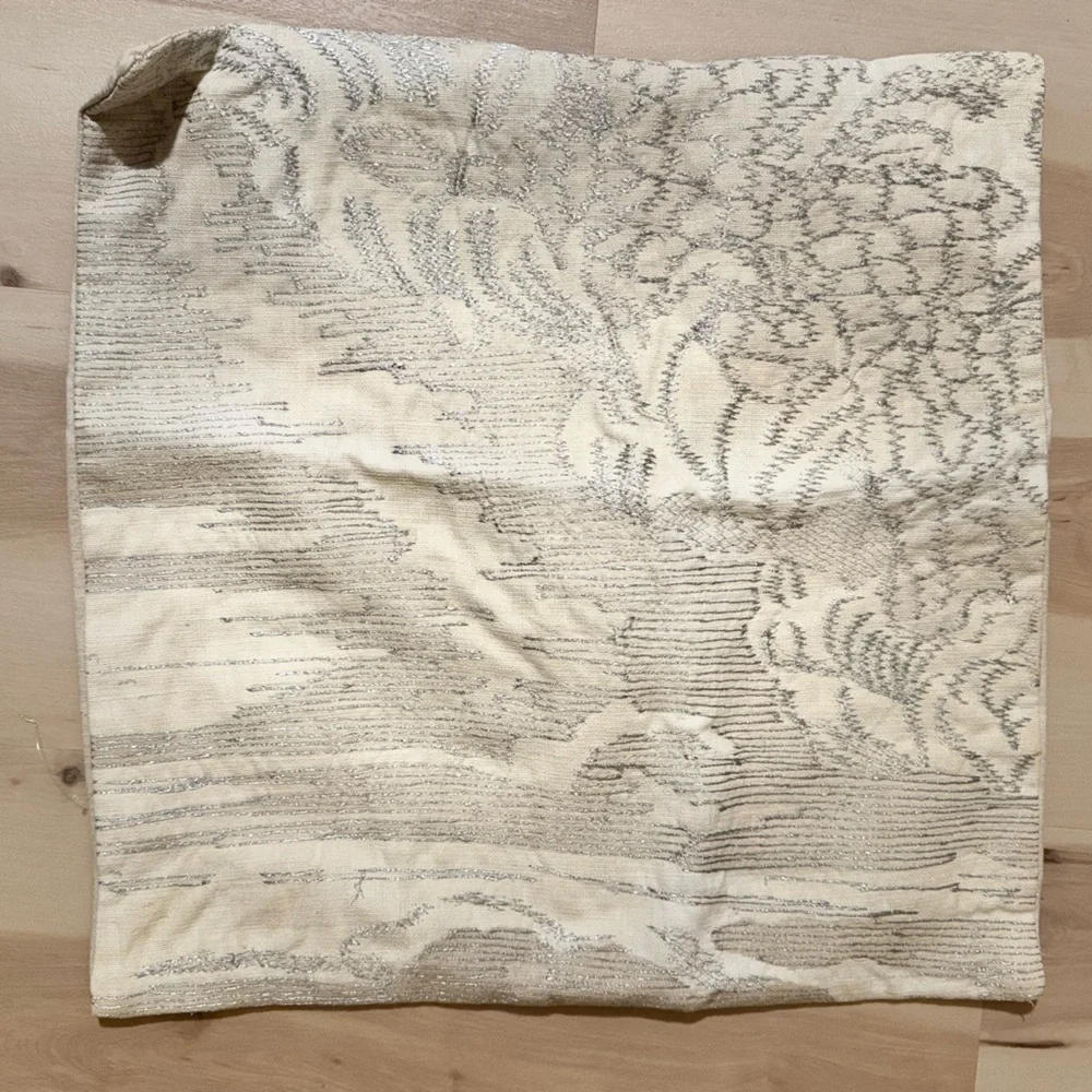 west elm cotton linen cream & embroidered pillow cover 18.5”x18.5”